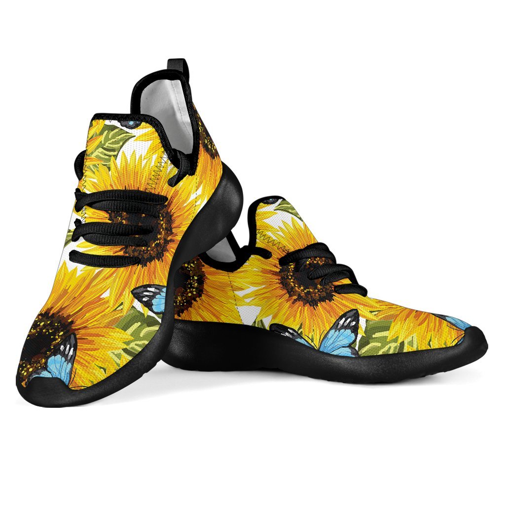 Blue Butterfly Sunflower Pattern Print Mesh Knit Shoes GearFrost
