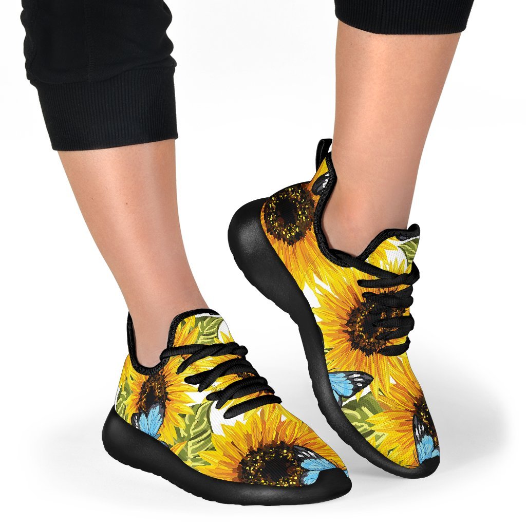 Blue Butterfly Sunflower Pattern Print Mesh Knit Shoes GearFrost