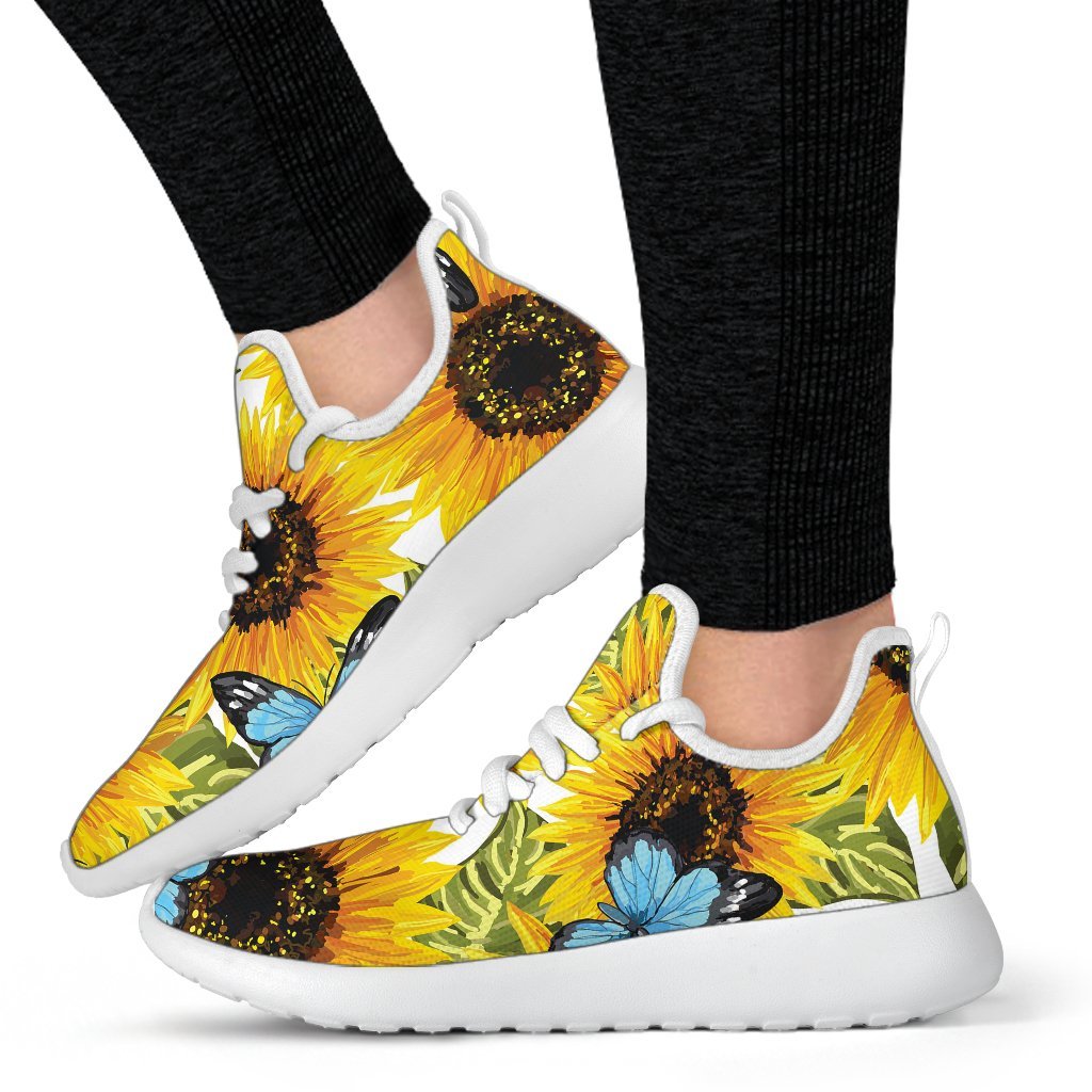 Blue Butterfly Sunflower Pattern Print Mesh Knit Shoes GearFrost