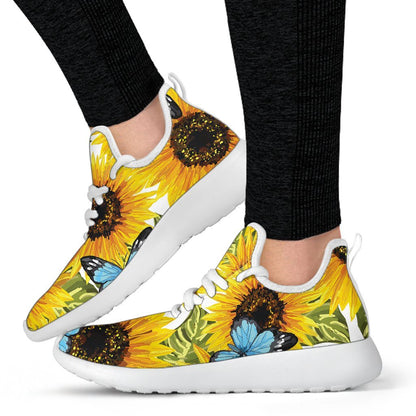 Blue Butterfly Sunflower Pattern Print Mesh Knit Shoes GearFrost
