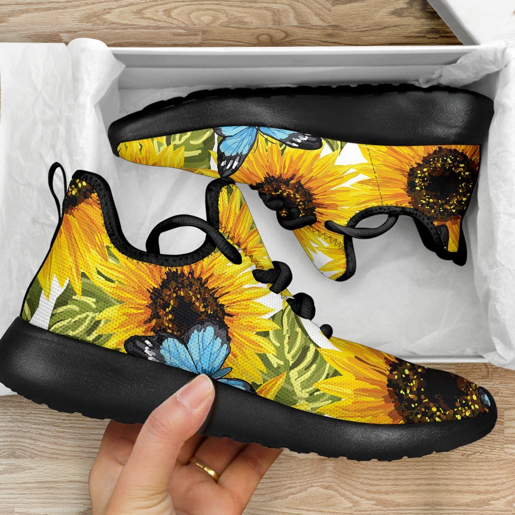 Blue Butterfly Sunflower Pattern Print Mesh Knit Shoes GearFrost