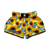 Blue Butterfly Sunflower Pattern Print Muay Thai Boxing Shorts