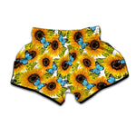 Blue Butterfly Sunflower Pattern Print Muay Thai Boxing Shorts