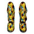 Blue Butterfly Sunflower Pattern Print Muay Thai Shin Guards