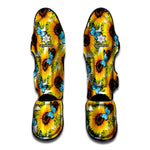 Blue Butterfly Sunflower Pattern Print Muay Thai Shin Guard