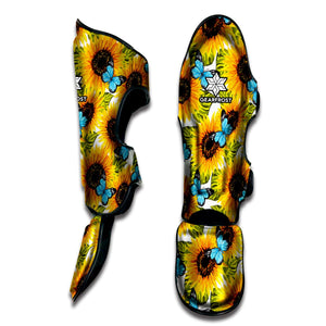 Blue Butterfly Sunflower Pattern Print Muay Thai Shin Guard