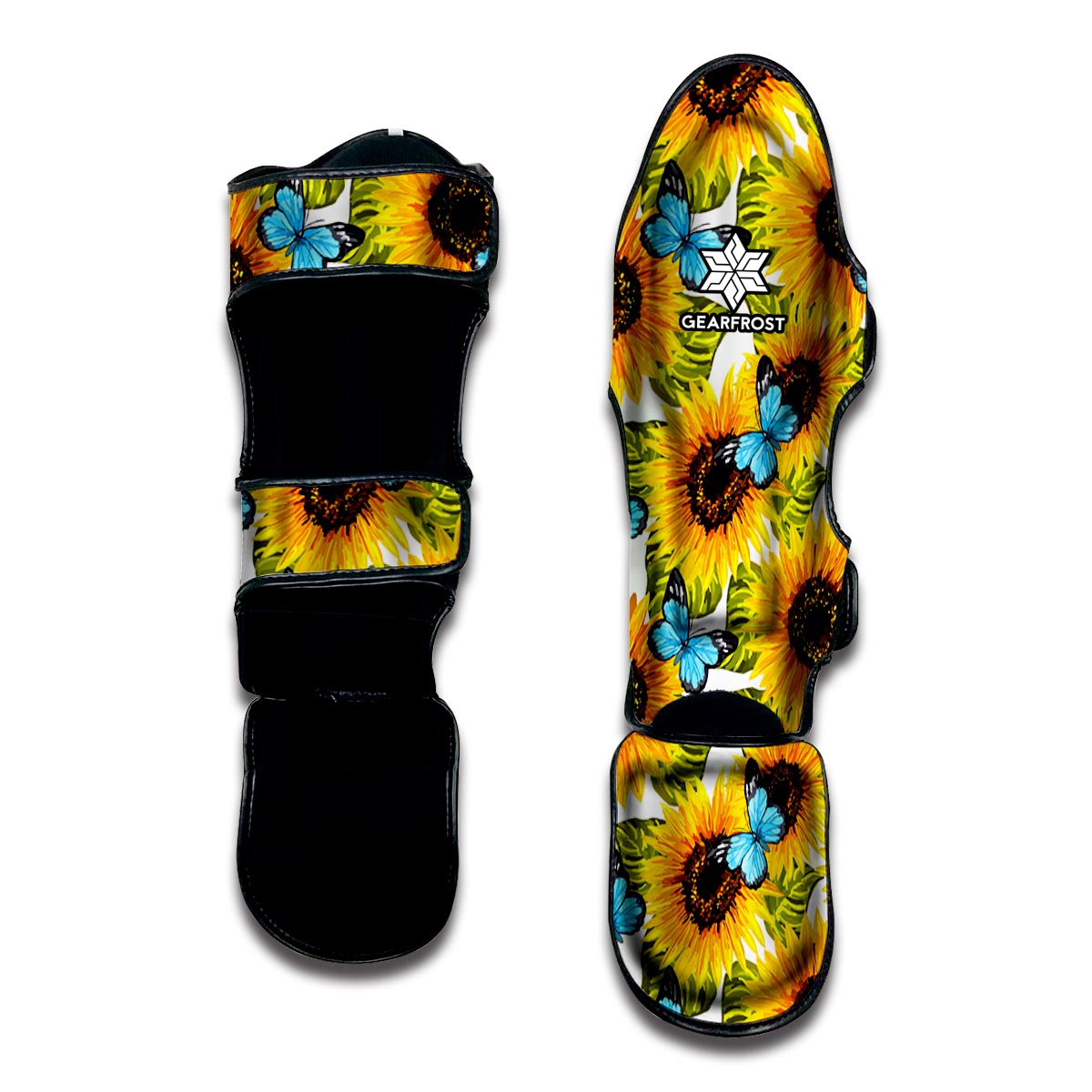 Blue Butterfly Sunflower Pattern Print Muay Thai Shin Guard