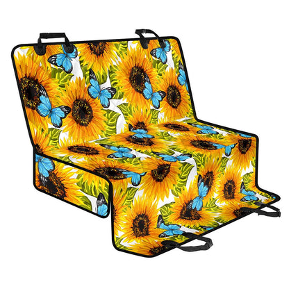 Blue Butterfly Sunflower Pattern Print Pet Car Back Seat Cover