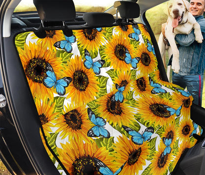 Blue Butterfly Sunflower Pattern Print Pet Car Back Seat Cover