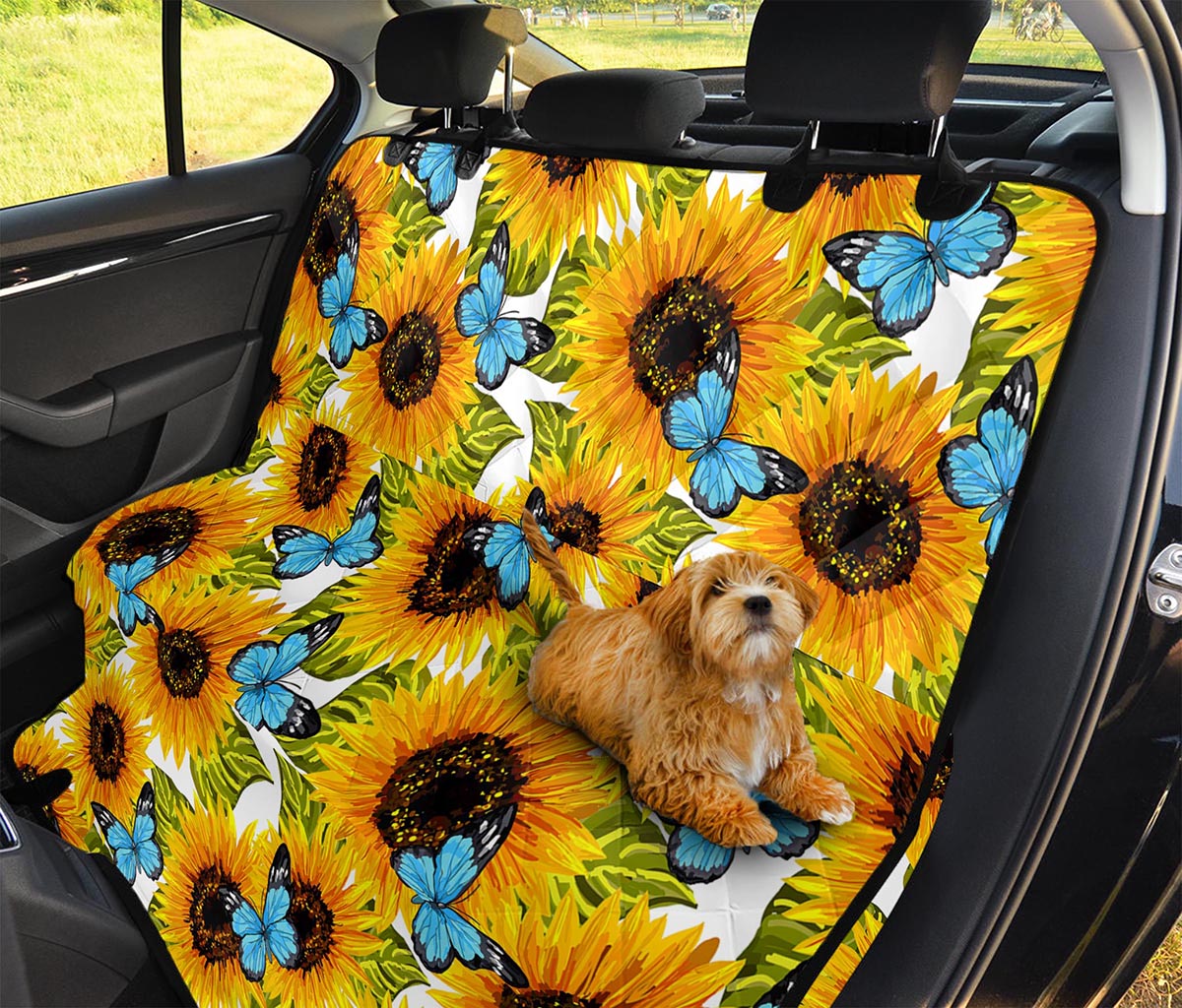Blue Butterfly Sunflower Pattern Print Pet Car Back Seat Cover
