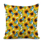 Blue Butterfly Sunflower Pattern Print Pillow Cover