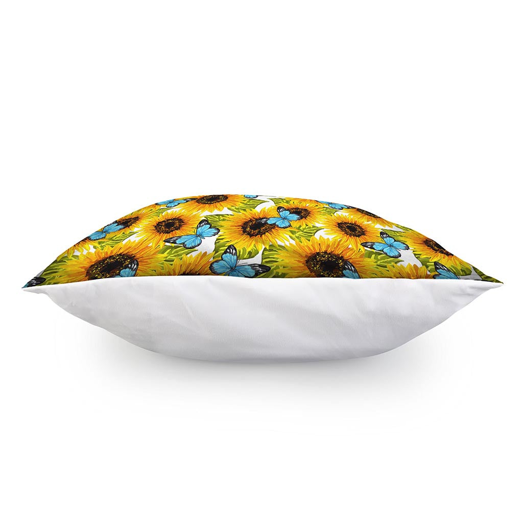 Blue Butterfly Sunflower Pattern Print Pillow Cover