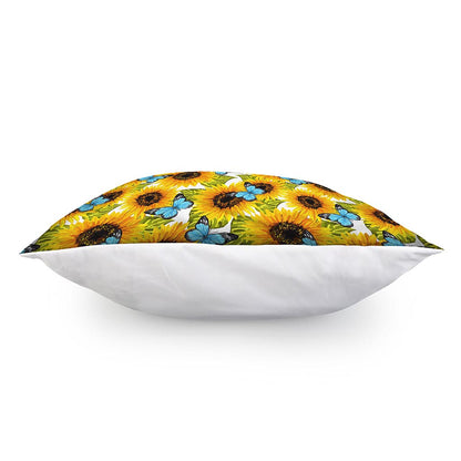 Blue Butterfly Sunflower Pattern Print Pillow Cover