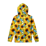 Blue Butterfly Sunflower Pattern Print Pullover Hoodie