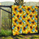 Blue Butterfly Sunflower Pattern Print Quilt