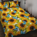 Blue Butterfly Sunflower Pattern Print Quilt Bed Set