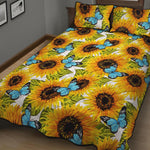 Blue Butterfly Sunflower Pattern Print Quilt Bed Set