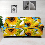 Blue Butterfly Sunflower Pattern Print Sofa Cover