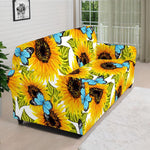 Blue Butterfly Sunflower Pattern Print Sofa Cover