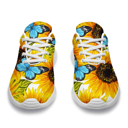 Blue Butterfly Sunflower Pattern Print Sport Shoes GearFrost
