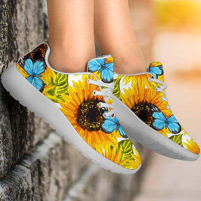 Blue Butterfly Sunflower Pattern Print Sport Shoes GearFrost