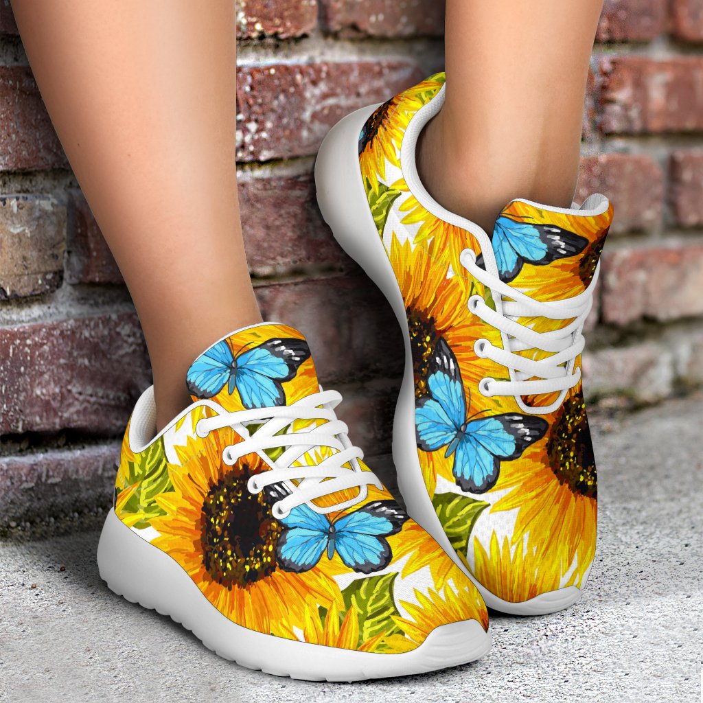 Blue Butterfly Sunflower Pattern Print Sport Shoes GearFrost