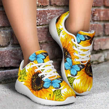 Blue Butterfly Sunflower Pattern Print Sport Shoes GearFrost