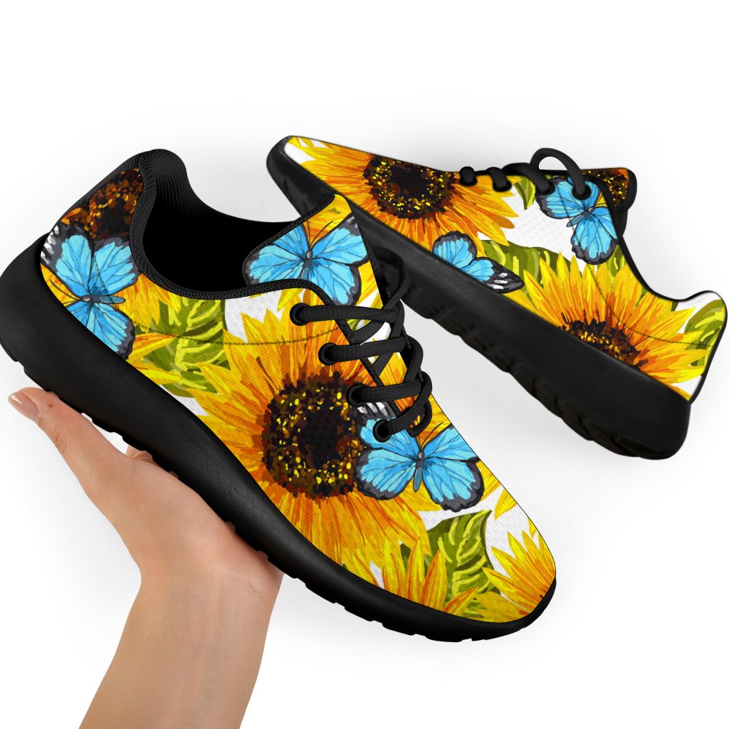 Blue Butterfly Sunflower Pattern Print Sport Shoes GearFrost