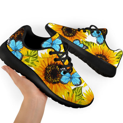 Blue Butterfly Sunflower Pattern Print Sport Shoes GearFrost