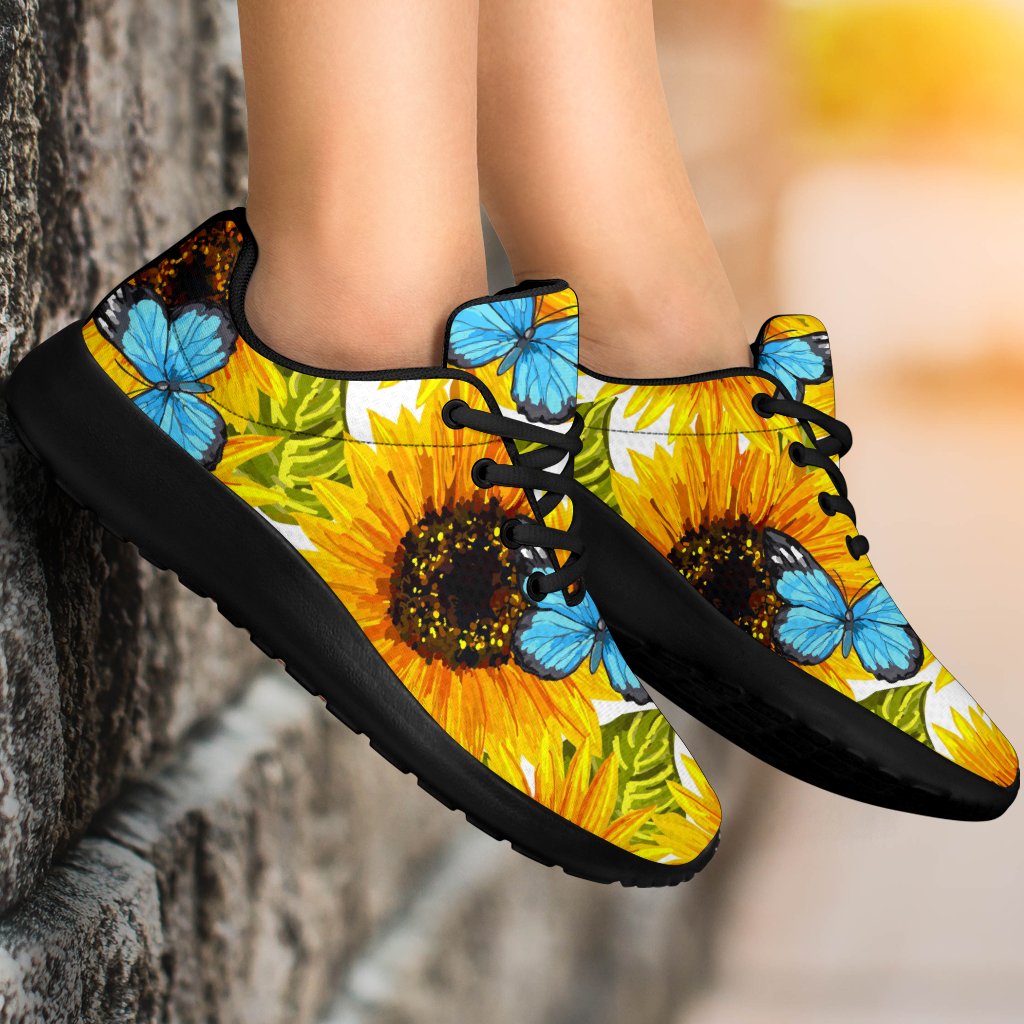 Blue Butterfly Sunflower Pattern Print Sport Shoes GearFrost