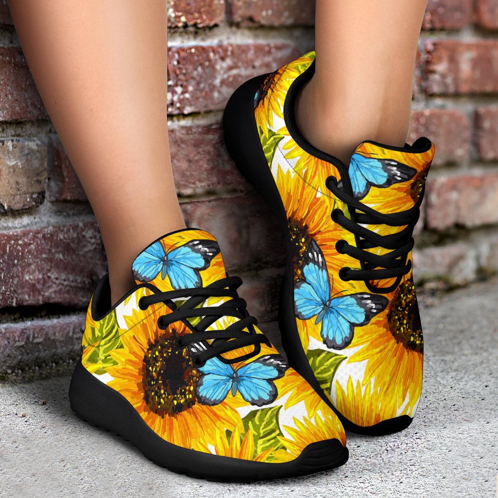Blue Butterfly Sunflower Pattern Print Sport Shoes GearFrost