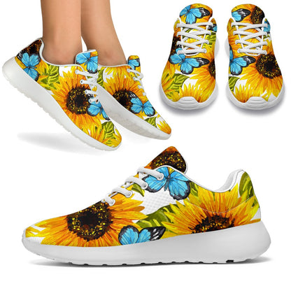 Blue Butterfly Sunflower Pattern Print Sport Shoes GearFrost