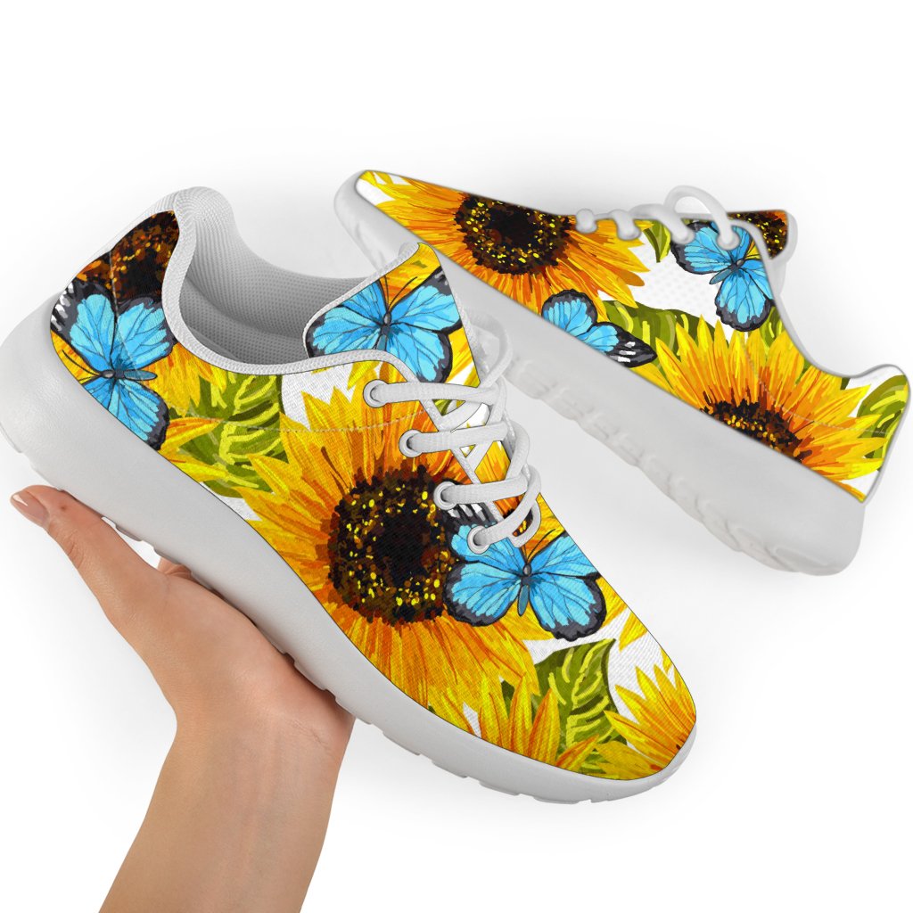 Blue Butterfly Sunflower Pattern Print Sport Shoes GearFrost