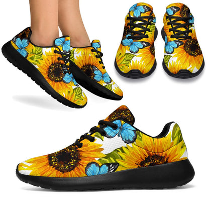 Blue Butterfly Sunflower Pattern Print Sport Shoes GearFrost