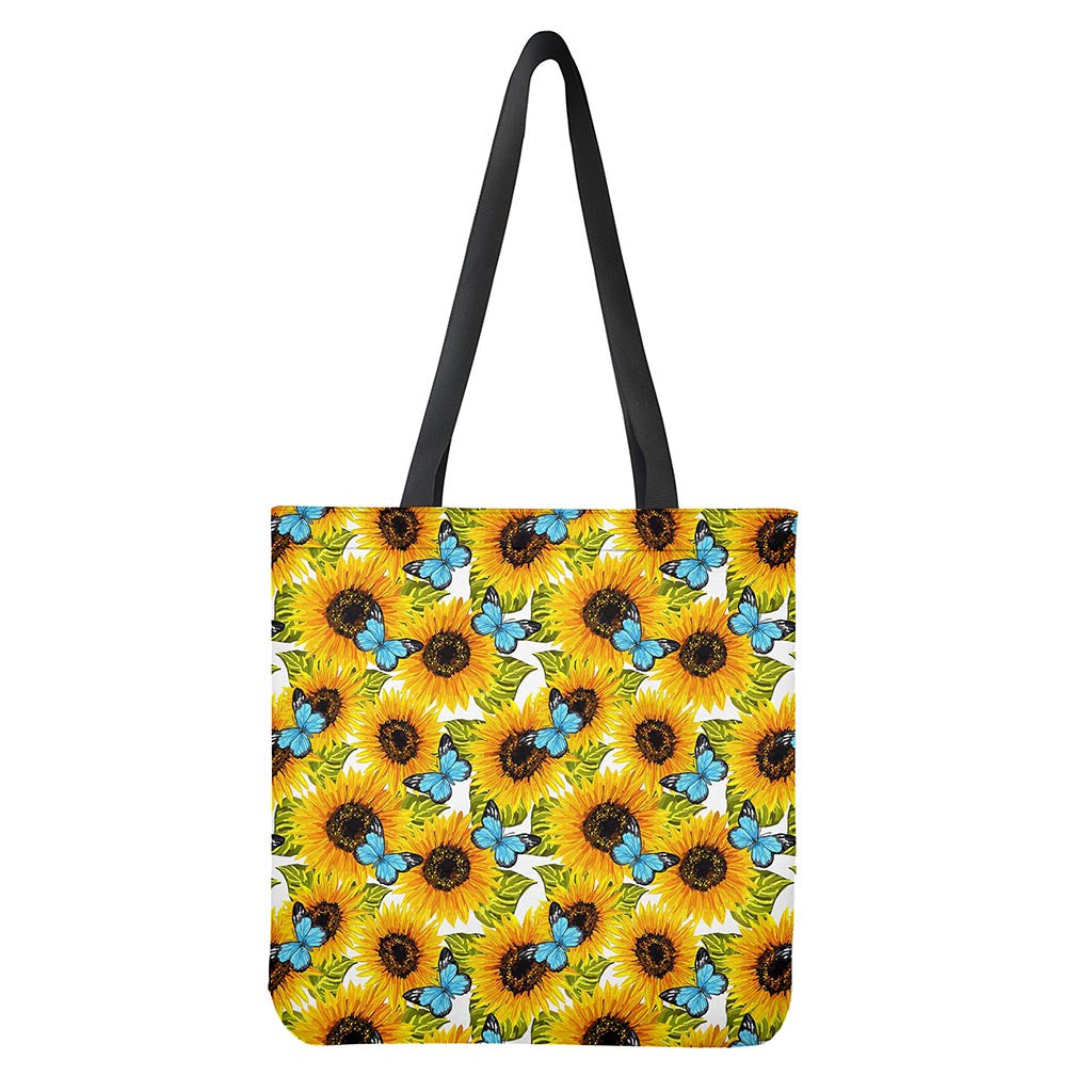 Blue Butterfly Sunflower Pattern Print Tote Bag