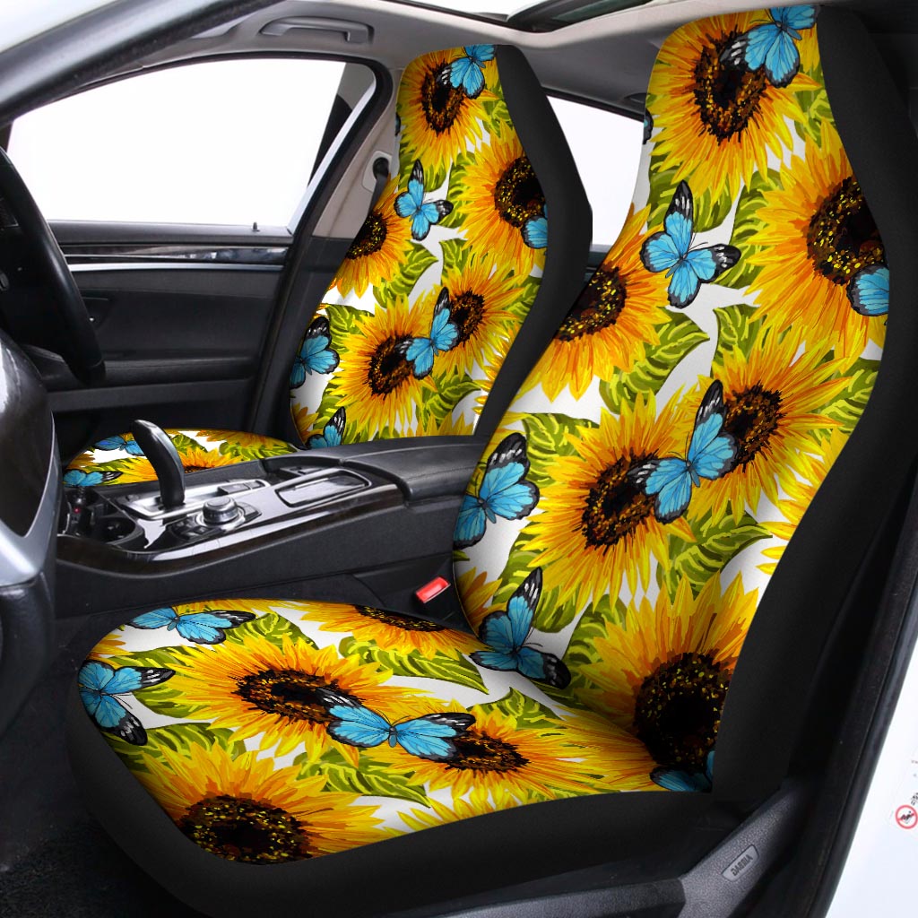 Blue Butterfly Sunflower Pattern Print Universal Fit Car Seat Covers