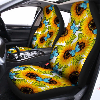 Blue Butterfly Sunflower Pattern Print Universal Fit Car Seat Covers