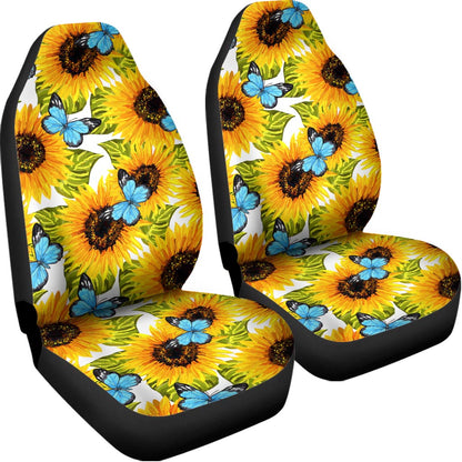 Blue Butterfly Sunflower Pattern Print Universal Fit Car Seat Covers