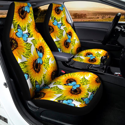 Blue Butterfly Sunflower Pattern Print Universal Fit Car Seat Covers