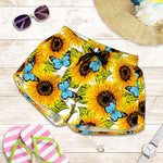 Blue Butterfly Sunflower Pattern Print Women's Shorts
