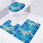 Blue Butterfly Wings Pattern Print 3 Piece Bath Mat Set