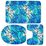 Blue Butterfly Wings Pattern Print 3 Piece Bath Mat Set