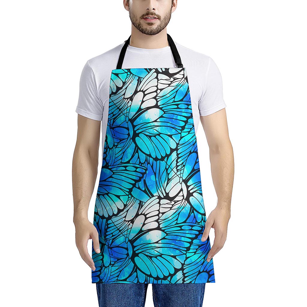 Blue Butterfly Wings Pattern Print Apron