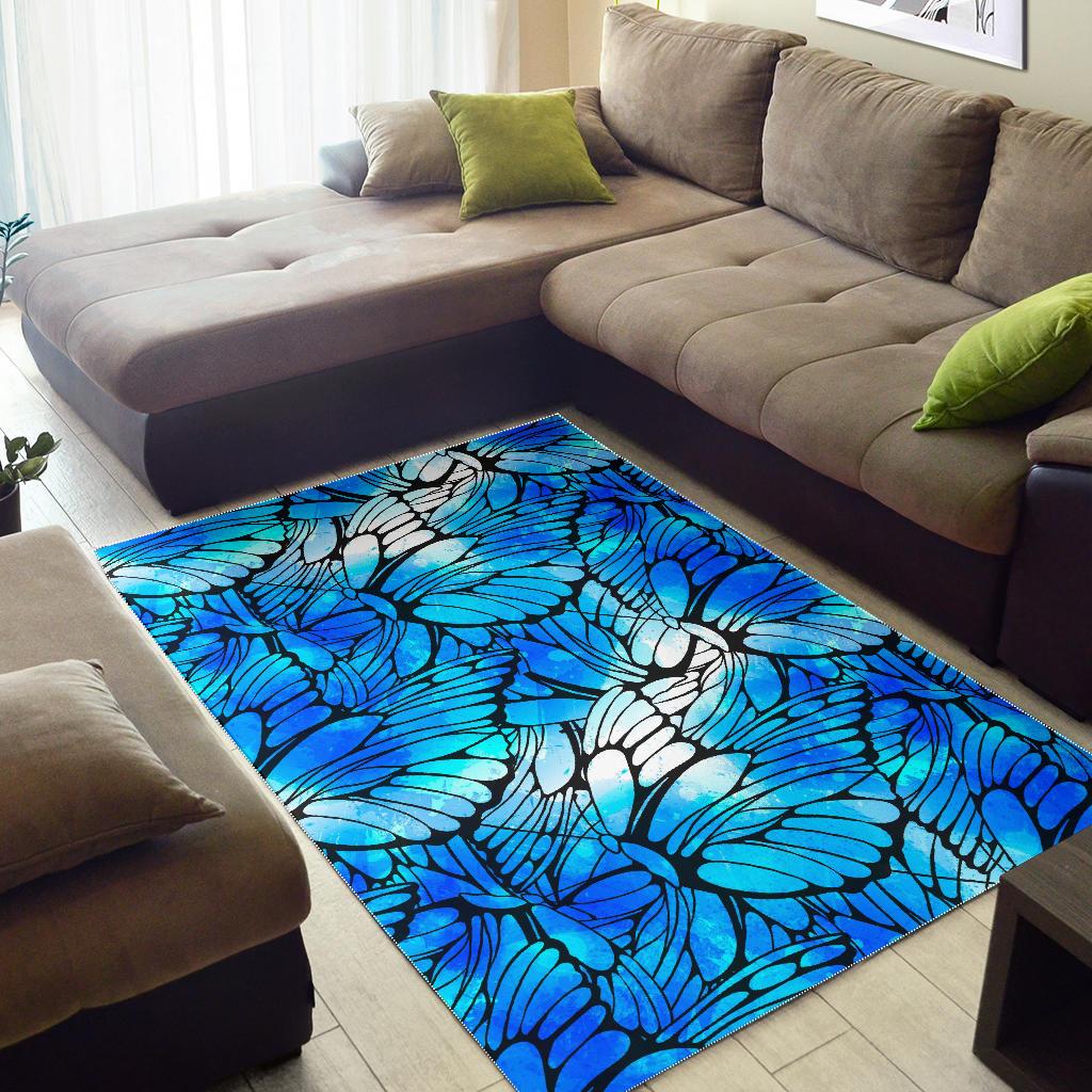 Blue Butterfly Wings Pattern Print Area Rug GearFrost