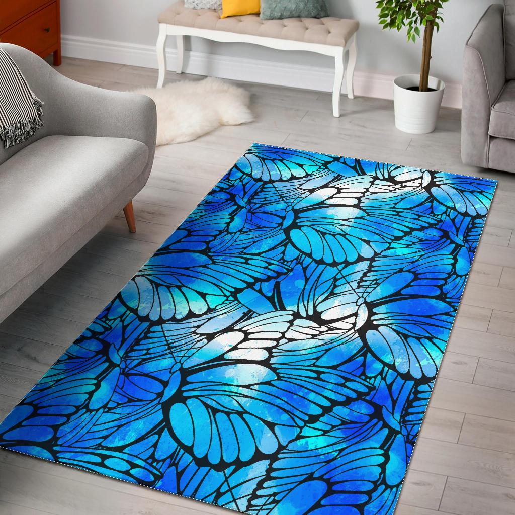 Blue Butterfly Wings Pattern Print Area Rug GearFrost