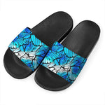 Blue Butterfly Wings Pattern Print Black Slide Sandals