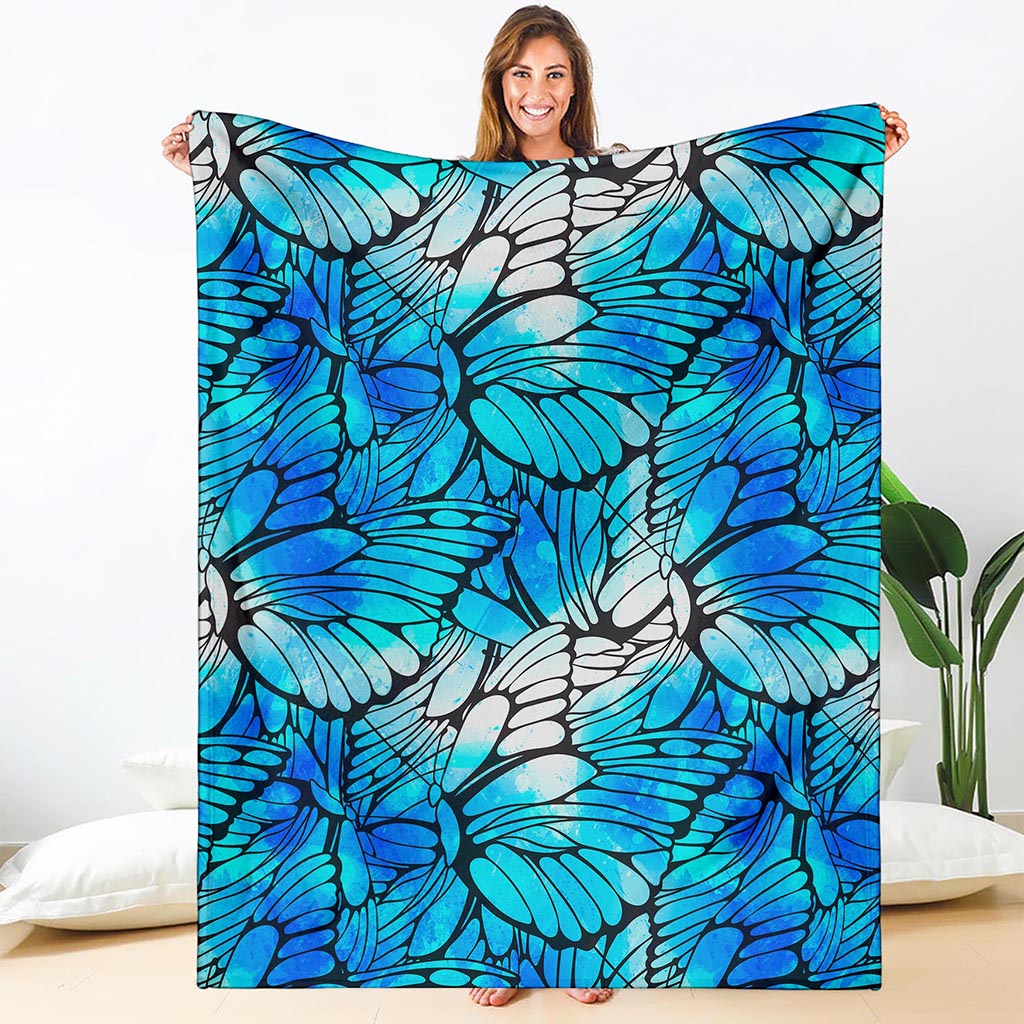 Blue Butterfly Wings Pattern Print Blanket