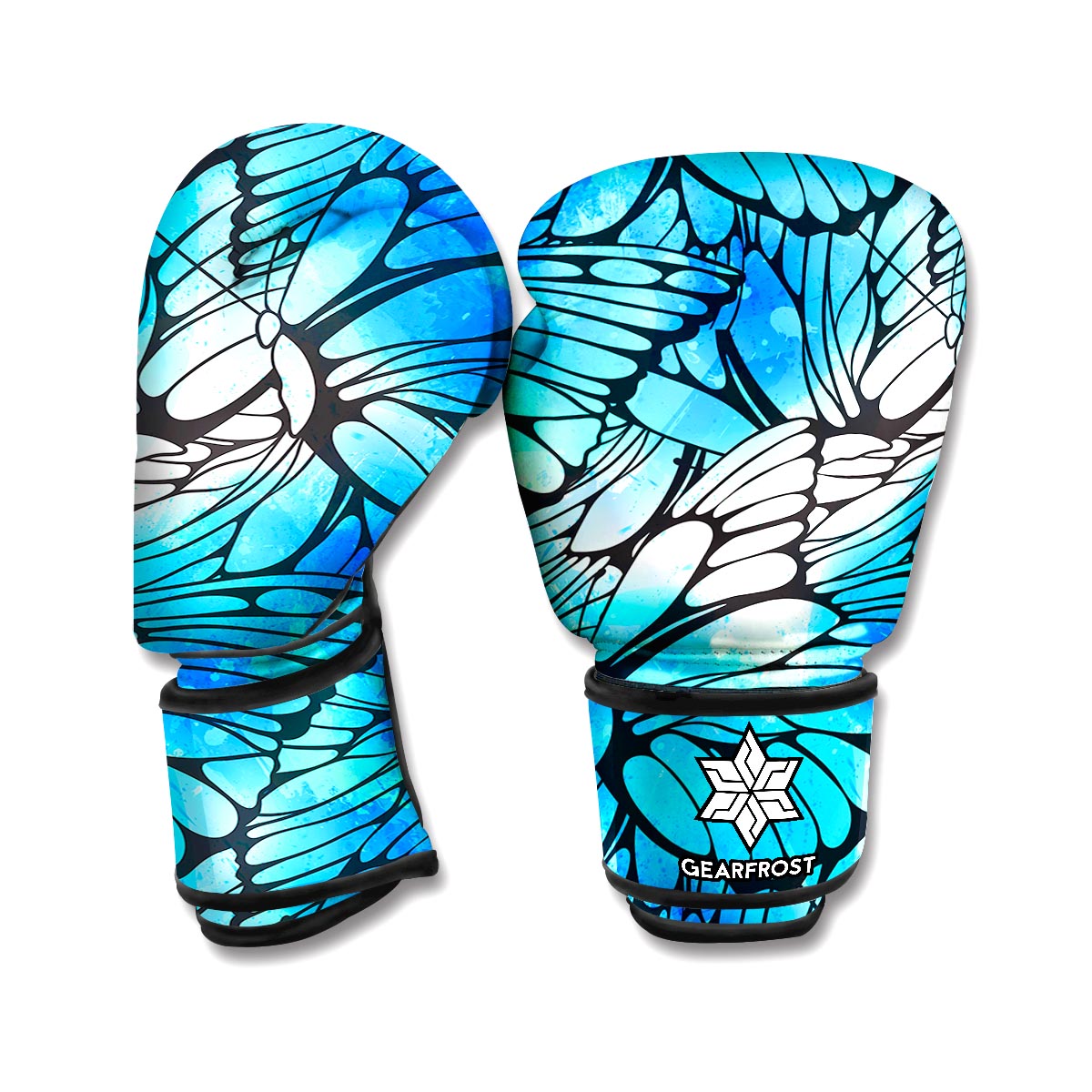 Blue Butterfly Wings Pattern Print Boxing Gloves