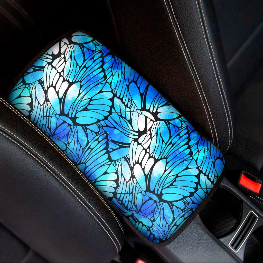 Blue Butterfly Wings Pattern Print Car Center Console Cover