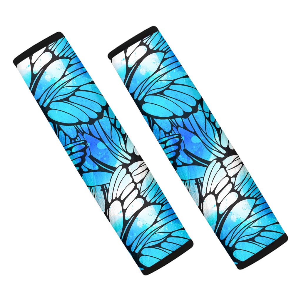 Blue Butterfly Wings Pattern Print Car Seat Belt Covers